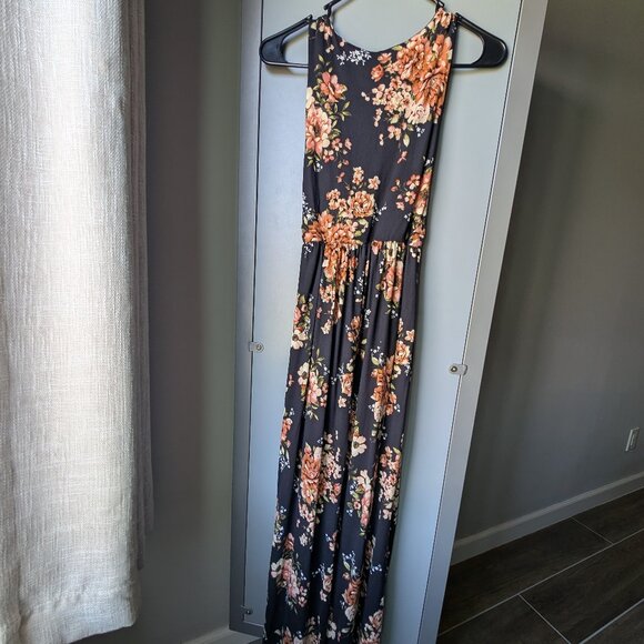Reborn J floor length stretchy floral maxi dress with pockets size small - Picture 1 of 5